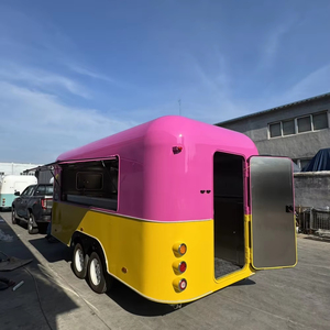 Camion de restauration mobile rose et jaune au design tendance, pour pizzas, hamburgers, hot-dogs, avec bar à barbecue et musique, le plus vendu - Product Image 1