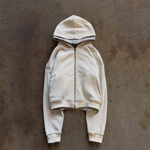 OEM Acid Wash Cropped Double Hood Hoodie Oversized Heavy Drop Shoulder <strong>Zip</strong> Hoodie Custom Logo 100% Cotton Blank Quality Hoodie - Product Image 1