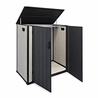 Armoire de rangement extérieure avec portes battantes doubles, toit surélevé et panneaux d'aération pour pelouse, patio et jardin