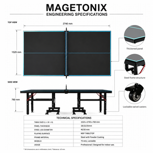 Tavolo <span class=keywords><strong>da</strong></span> <span class=keywords><strong>Ping</strong></span> <span class=keywords><strong>Pong</strong></span> Professionale Pieghevole per Interni, Modello MAIGEDUN LX-26S(18), Piano in Acciaio <span class=keywords><strong>da</strong></span> 18mm, 96kg - Product Image 4