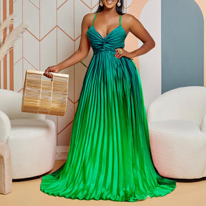 Venta caliente verano Mujer cuello profundo Sexy espalda descubierta Slip vestido gradiente plisado fiesta de noche Vestidos largos - Product Image 6