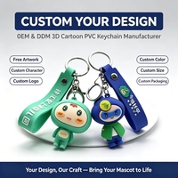 Porte-clés personnalisé en PVC souple 3D, forme de personnage mascotte en caoutchouc avec sangle en silicone, OEM ODM, vente en gros, cadeau promotionnel
