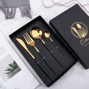 4psc Set Tableware Black Spoon Fork and Knife Rose Gold Cutlery Flatware Set Wedding Hotel Dinnerware Dining <b>Table</b> Set - Product Image 2