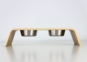 Estación de Comida y Agua para Mascotas de Madera de Roble Curvada de Alta Calidad, Soporte Elevado Resistente con Dos Tazones para Perros y Gatos, Venta al Por Mayor - Product Image 2