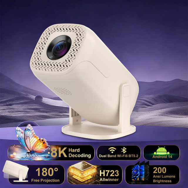 Android 14 Mini Projector Wi-Fi 6 5.2 1080P LCD Projector 200 Ansi Lumens Short Throw Portable for Home Outdoor