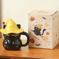 Tasse à café créative pour Halloween, grande capacité, motif de chat elfe avec chapeau magique, cadeau original, résistante aux hautes températures, tasse à lait pour le petit-déjeuner à la maison