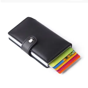 Portefeuille en cuir véritable, 1 pièce, Clip de carte bancaire, étui de protection, porte-cartes, RFID, en Aluminium