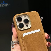 Étui portefeuille en cuir Alcantara pour iPhone 15, étui en cuir pour iPhone 16