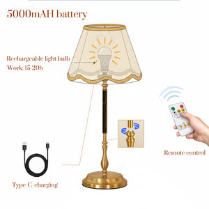 豪华无绳台灯扇贝灯罩天鹅绒杆保暖电池灯充电E14户外咖啡厅婚礼装饰 - Product Image 2