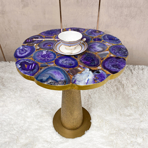 Luxe rond en métal tambour pierre améthyste rétro coin café petite <span class=keywords><strong>table</strong></span> d'appoint pour le salon - Product Image 3