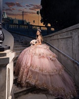 Mumuleo Off Shoulder Perlen Ballkleid Schatz Ausschnitt Pailletten Pink Quince anera Kleid
