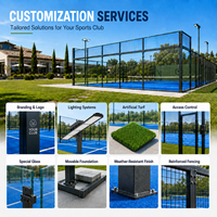 Terrain de padel panoramique extérieur complet avec mur en verre, structure en acier, éclairage LED, gazon artificiel, système complet pour clubs de padel