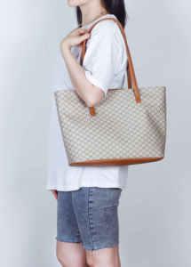 Oushang Fashionable Beige/<strong>Black</strong>/Color <strong>Small</strong> Bucket <strong>Handbag</strong> for Women with Two Straps and Zipper Closure PVC Material 26x12x73CM - Product Image 5