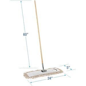 Kit de fregado en seco de algodón natural Boardwalk BWKM245C de 24 pulgadas X 5 pulgadas Cotton Head 60 Pulgadas Cesta de plástico con mango de madera para uso doméstico - Product Image 2