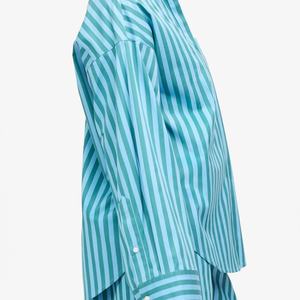 Nuevas llegadas al por mayor: Conjunto de dos piezas de lino y algodón para mujer, camisa modesta a rayas con solapa y pantalones de talle alto. - Product Image 2