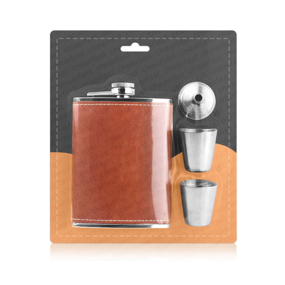 Brown PU leather hip flask
