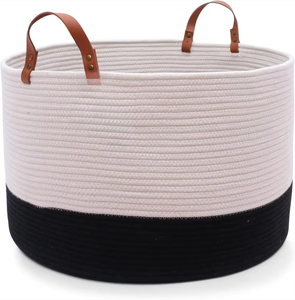Cesta de Almacenamiento Tejida de Cuerda de Algodón, Organizador de Ropa, Cesto para Ropa Sucia con Asas, Contenedor de Almacenamiento Grande, Superventas - Product Image 1