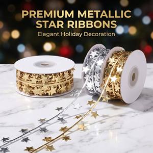 CHANG YUAN Pita Natal Emas dan Perak 1.2cm/10Yard, Pita Tekan Berenda, Laris Manis, Dekorasi Pohon Natal, Aksesoris Kotak Hadiah - Product Image 1