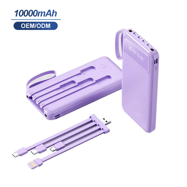Compact Detachable Build in 4 in 1 Charging Cable Power Banks 10000mah Fast Charging 10W Portable Charger with Led Display