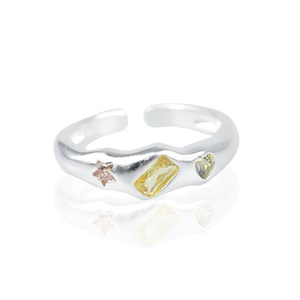 S925 Pure Silver Korean Style <b>Ring</b> with Zircon Geometric <b>Opening</b> Inlay Set Candy-Colored Yellow and Green for Spring Summer - Product Image 5