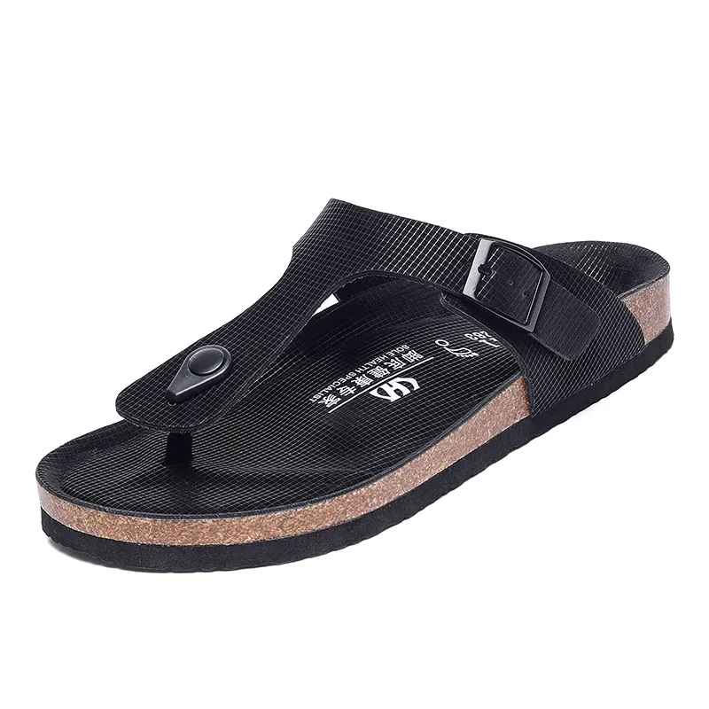 Yüksek kaliteli yaz kadın deri Flip flop yeni tasarım açık Platform sandaletler düz mantar taban erkek moda terlik sıcak