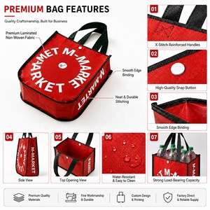 Sacs fourre-tout promotionnels personnalisés style Lulu, imprimés, en polypropylène laminé, rouges, non tissés, en vrac, sacs de courses écologiques avec logo pour l'emballage - Product Image 2