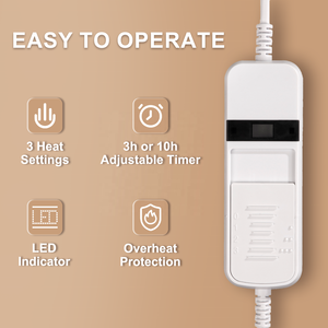 Couverture chauffante en vente chaude, taille double/queen/king, réglage de la température à 3 niveaux, conception à soudure par ultrasons, couverture électrique - Product Image 2