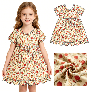 Robes Courtes Décontractées Personnalisées à Fleurs en Spandex pour Filles, Mignonnes, à Manches Courtes et Bordure Festonnée, Vêtements de Boutique pour Sœurs, Vente en Gros, Vêtements d'Usine - Product Image 3