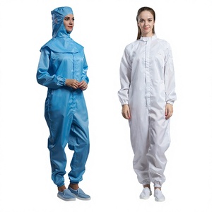 Overol Antiestático ESD para Cuarto Limpio, Azul y Blanco, Ajuste Regular, Costuras Reforzadas, Nivel de Protección C, Mangas SMS, Paquete con Respirador - Product Image 3