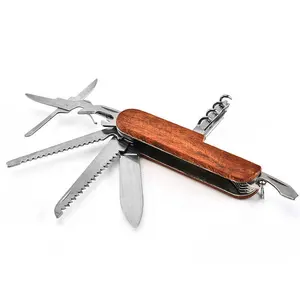 Vente en gros d'outils de cuisine couteau suisse pliant multifonctionnel petit couteau de poche avec manche en bois porte-clés multi-outils