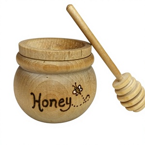Pot à miel en bois fait main avec couvercle et cuillère, style rustique, design grain de bois naturel, pour la cuisine - Product Image 5
