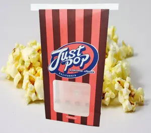 Open Window Block Bottom Food Packaging Popcorn Paper Bags Kraft Paper Bags for Popcorn Package