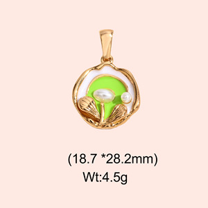 Flower Pendant Necklace 16.2x31mm Gold Plated With Pearl Blue Enamel Women's Jewelry Gift - Product Image 4