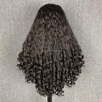 Perruque mi-tête 3-en-1 synthétique sans colle, bouclée Yaki, noire, avec mèches, en fibres protéinées, style afro crépu bouclé et volumineux, pour femmes noires