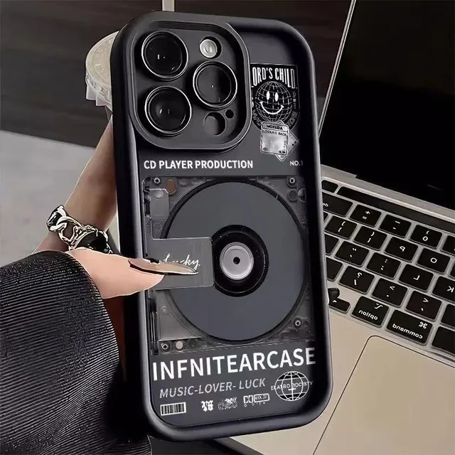 For iPhone 15 14 13 12 11 Pro Max XS X XR Retro Record Player Plating Matte Phone Cover for iPhone 15 14 13 12 11 7 8 Plus Case 16