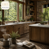 Ensemble complet d'armoires de cuisine sur mesure en chêne naturel, portes Shaker, quincaillerie à fermeture amortie, plan de travail en pierre, échantillons OEM/ODM acceptés