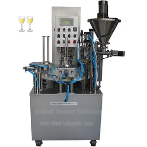 Calice alcolico imballaggio automatico rotante vetro/plastica Rum uva frutta bicchiere da vino macchina per il riempimento e la sigillatura di fogli di alluminio