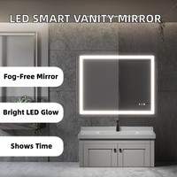 32x40 Pulgadas Espejo Moderno Rectangular LED Inteligente IP44 Antivaho, Montado en la Pared, para Salón o Baño, Iluminación Frontal/Trasera, con Pantalla de Tiempo, sin Marco