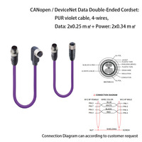 كابل M12 CANopen DeviceNet، نواة نحاسية، عازل PVC، مقاوم للماء IP67، 5 أقطاب، 4 أسلاك، محمي، طول 1.5 متر، صنع في ألمانيا، 100% أصلي للآلات