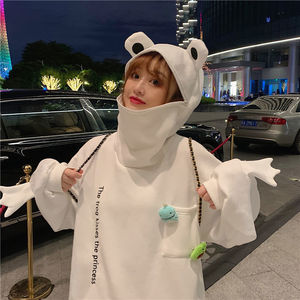 Dropshipping Hoodie bulu kodok uniseks, kaos hangat longgar lengan penuh ritsleting Loverly, Hoodie gaya kartun katak musim gugur musim dingin untuk pria - Product Image 3