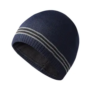 Autumn and winter wool warm hat men's striped knitted hat outdoor casual pullover simple ear-protection woolen hat