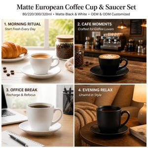Tasse à expresso et cappuccino personnalisée Kingze 80/220/300/320 ml, tasse à café en céramique européenne mate et soucoupe pour hôtel, café - Product Image 6