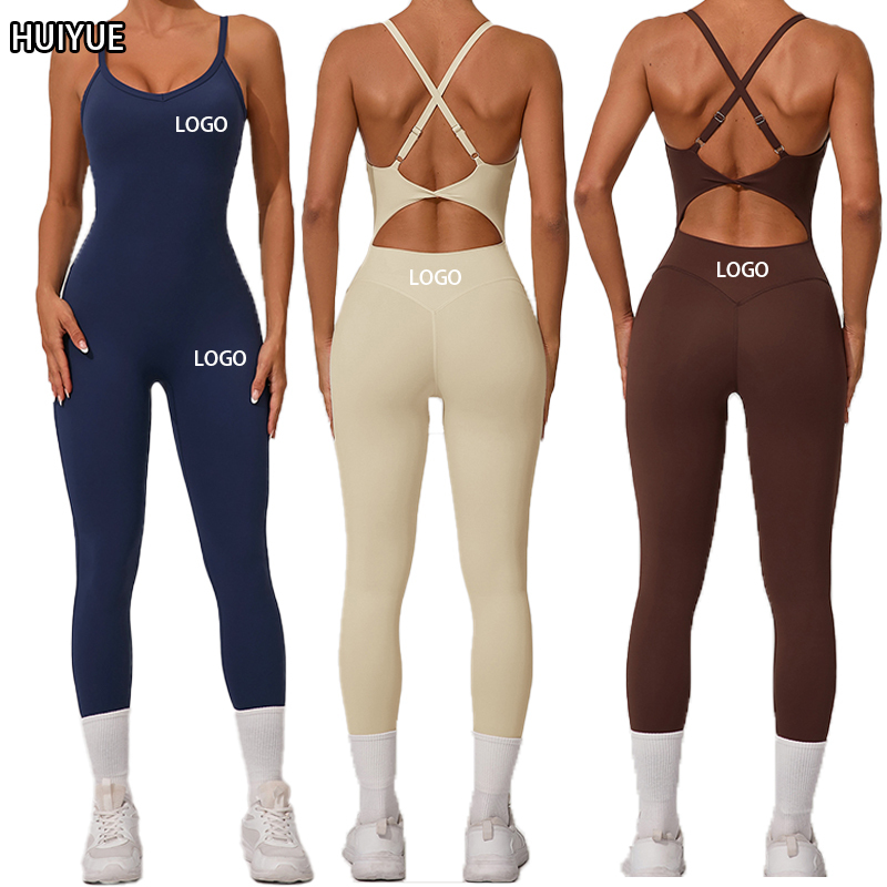 Cross Back High Stretch Yoga Jumpsuit Women Breathable Nylon Spandex Quick Dry One Piece Set Fitness Sports