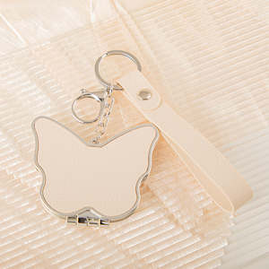 Butterfly Shaped PU Leather Compact <b>Mirror</b> Keychain Leather Strap <b>Lightweight</b> Plastic Frame Folding Dual Sided Pocket Makeup Mir - Product Image 3