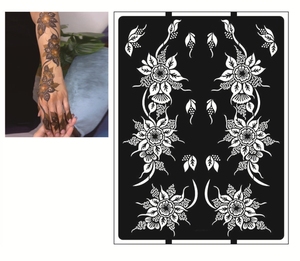 Pochoirs de tatouage temporaire personnalisés en PVC, motifs floraux, henné, autocollants non toxiques - Product Image 3