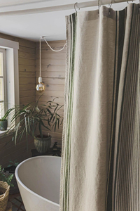 Rideau de douche à rayures vertes 72*72 pouces Rideau de douche personnalisé Rideau de douche en tissu de coton Texture de <span class=keywords><strong>lin</strong></span> - Product Image 5