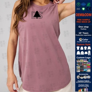 Débardeur blanc personnalisable sans manches à ourlet incurvé et dos nageur en CVC respirant pour femme, idéal pour la gym, le fitness et la boxe - Product Image 6