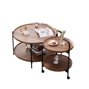 Modern Minimalist <b>Round</b> Coffee <b>Table</b> Set With Storage Shelf Walnut Color Living Room Sofa <b>Side</b> <b>Table</b> Movable Design - Product Image 3