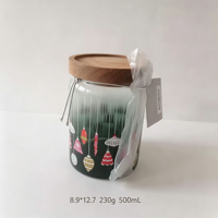 Expédition immédiate - Pot de conservation alimentaire en verre côtelé décoratif de Noël moderne de 500 ml avec couvercle en bois hermétique, compatible lave-vaisselle