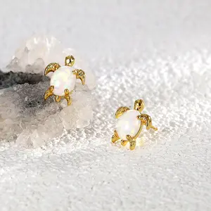 Pendientes de joyería de mar a la moda 2024 con incrustaciones de tortuga diseño de piedra de ópalo pendientes de tuerca para mujer